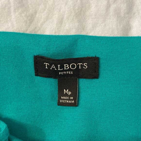 Talbots Jade Green 3/4 Sleeve Ruffle Neck Knit Sheath Dress Size MP - Picture 3 of 9